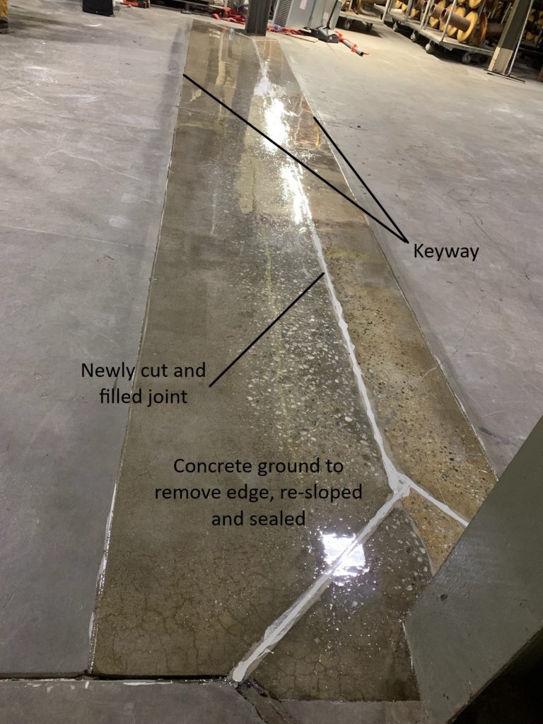 repaired concrete floor joint