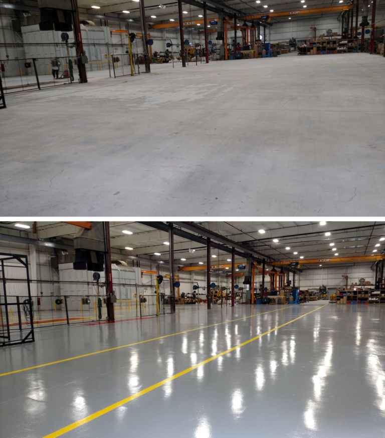 Before and after epoxy coated floor