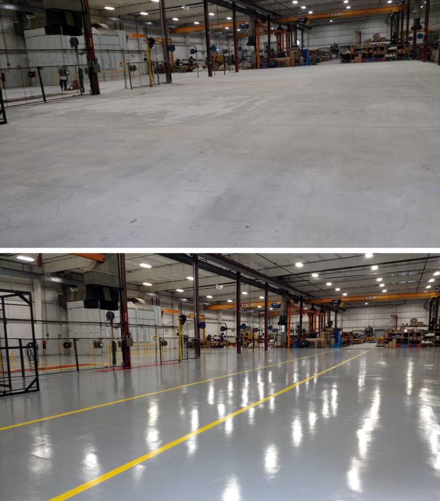 Before and after epoxy coated floor